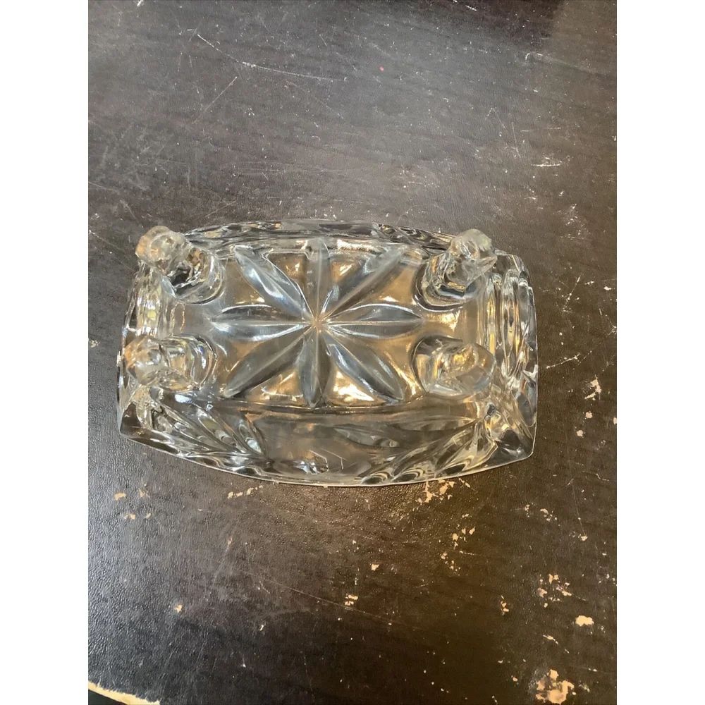 Vintage Crystal Ashtray Brilliant Cut Glass Footed Cigarette Smoking 4.5x 2x 2”